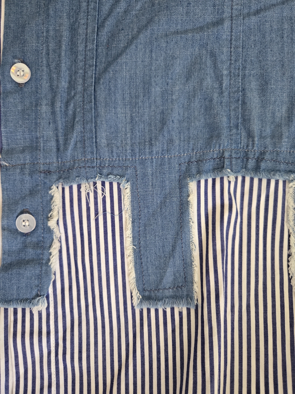 NWOT OZANI N KU Two-Tone Blue Striped & Chambray Button-Down Shirt Womens Size S - Picture 2 of 13